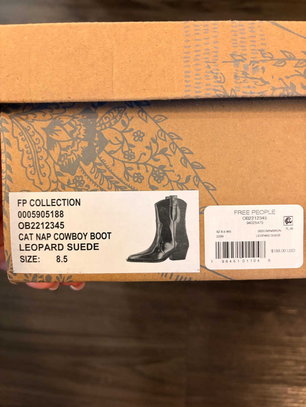 NWB Free People FP Collection Cat Nap Leopard Suede Cowboy Boots 8.5 - Picture 4 of 6